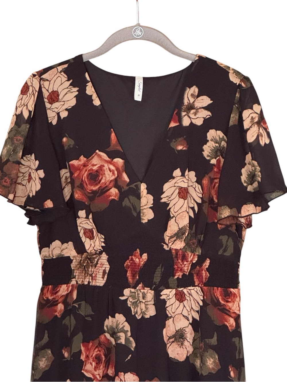 SIMPLEE Floral V-Neck Maxi Dress M Black Neutral NWOT - Picture 4 of 13